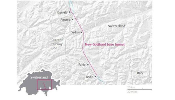 Gotthard基地隧道地图